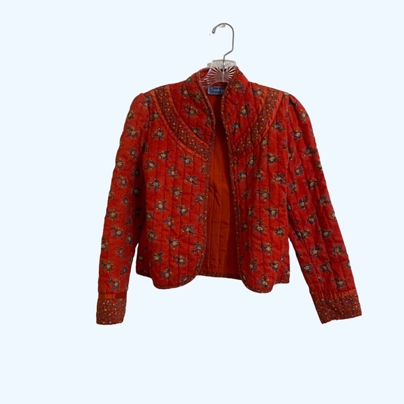 Vintage Cleveland Street NY Quilted Jacket XS Petite Red Floral Boho Cottagecore - Picture 2 of 9